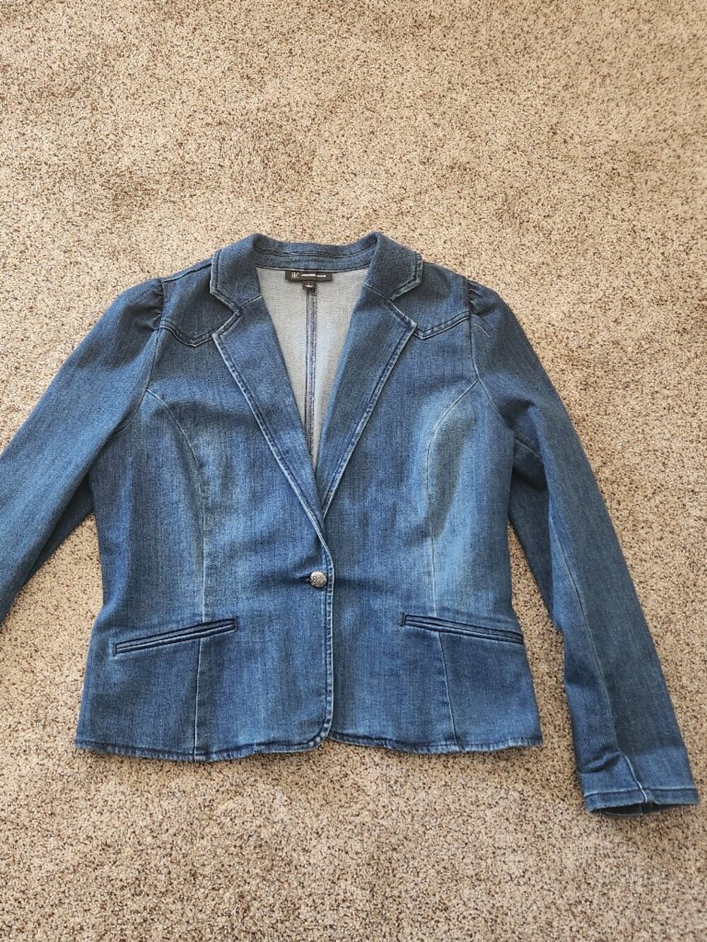 NEW - INC International Concepts Puff-Sleeve Blue Denim Blazer, Size L
